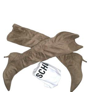 COPY - SCHUTZ S HELGA KITTEN HEEL OVER/KNEE WINTER SUEDE STRETCH BOOTS IN BEIGE…
